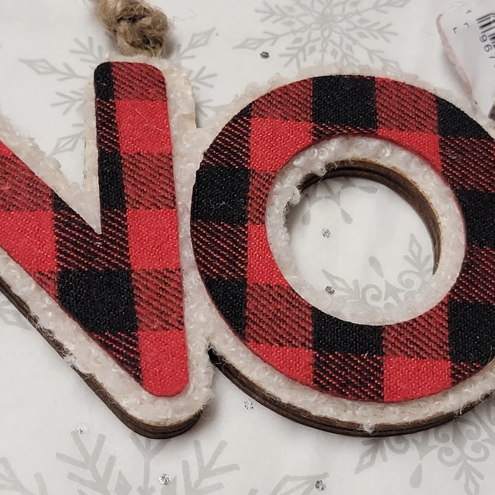 Christmas Tree Ornament Buffalo Plaid NOEL Red and Black Wondershop Wooden